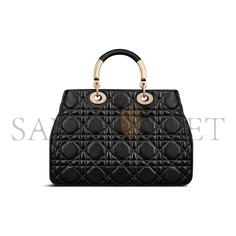DIOR LADY 95.22 GOLD HARDWARE DIANA HANDBAG CALFSKIN LEATHER BAG MEDIUM BLACK 9522MEDIUM (39*25*16.5cm) 